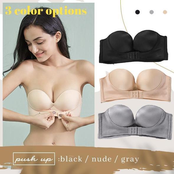 Strapless Front Buckle Lift Bra,Elastic Non-Slip No Steel Ring Invisible  Gather Front Buckle Tube Top (Black,70AB) at  Women's Clothing store